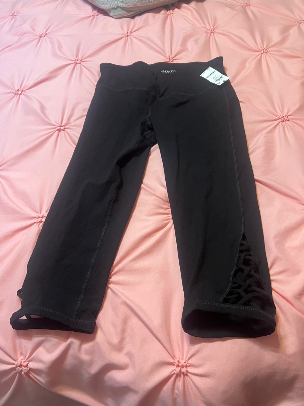 Ideology Black Capri Leggings with Lattice Hem